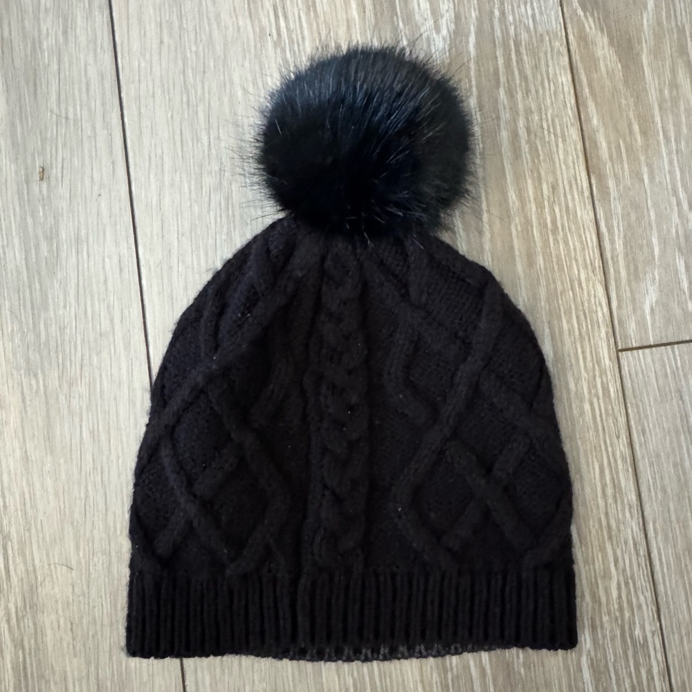 J. Crew Black Knit Hat with Pom Pom